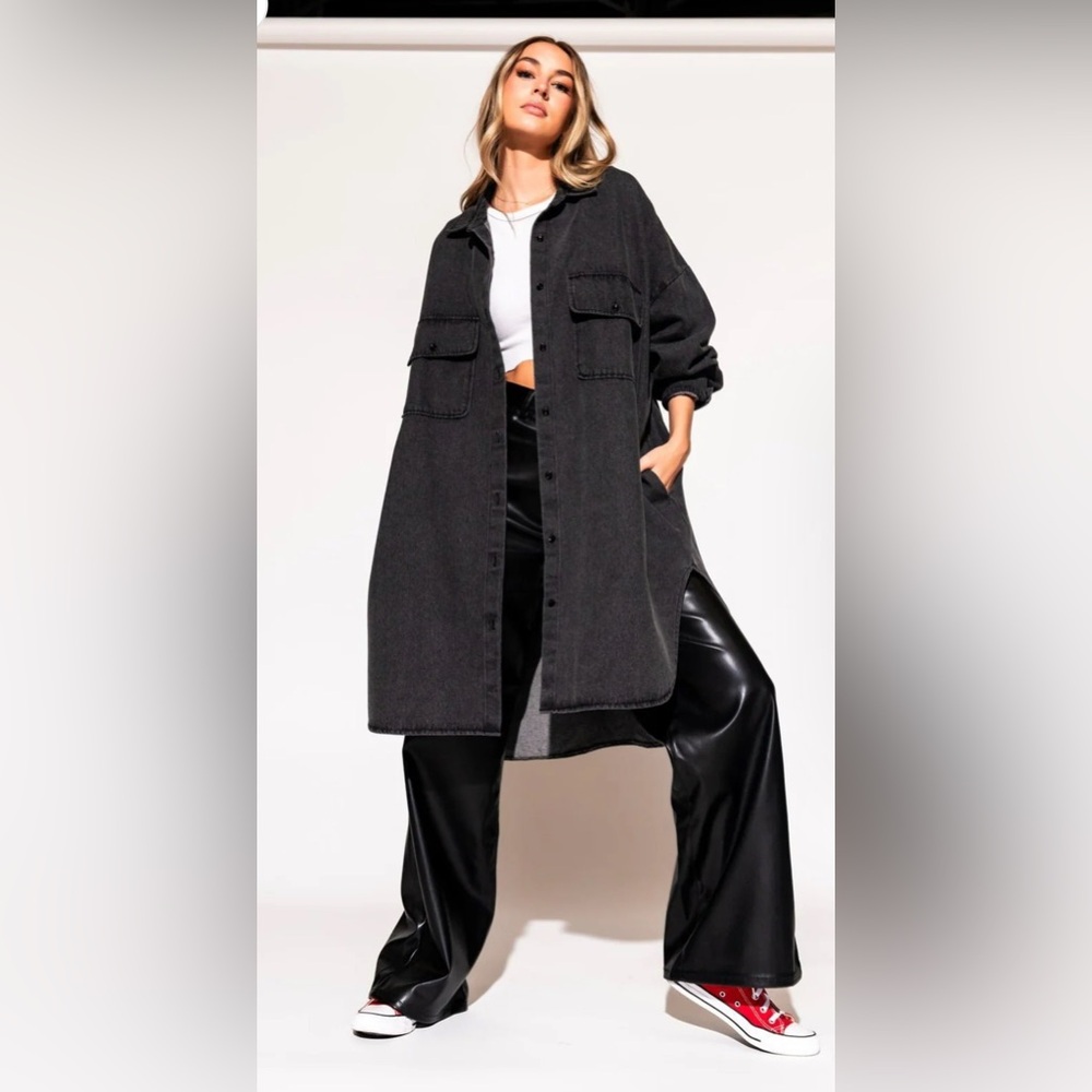 Dressed in LALA Long Black Jean Jacket